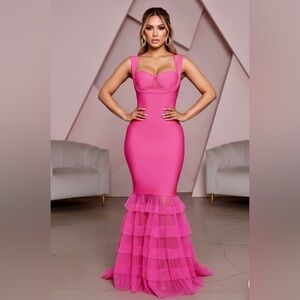 Elegant Pink Ruffle Maxi Dress